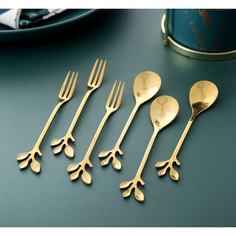 AINNA Gold Silver Stainless steel cutlery soup service spoon coffee steak knife fork western tableware Dinner 10 sen Kitchenware - Ainna Store