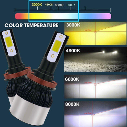 AINNA C6 LED Headlight H4 H7 H11 H1 HB3 H39005 9006 HB4 COB Car Headlamp Bulbs Auto Lamp 3000K 4300K 6000K 8000K Automotive - Ainna Store