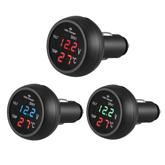 Transform Your Ride with AINNA 3-in-1 Car Digital Voltmeter, Thermometer & USB Charger - Ideal for 12/24V Vehicles! - Ainna Store