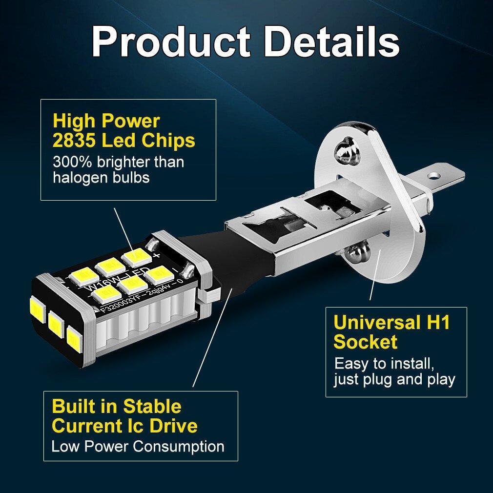 AINNA Lampu LED Fog Running Car & Motor Light Bright H1 H3 6000K Putih 12V  Bulb 15SMD 2835 Headlight Automotive Headlight - Ainna Store