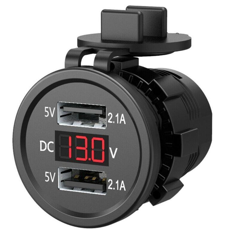 AINNA Waterproof Dual USB Ports & Voltage Display - 5V 2.1A Output untuk Kenderaan 12-24V. Sesuai untuk Kereta, Bot, Motosikal - Ainna Store