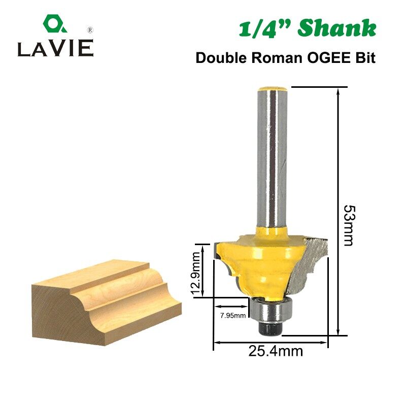 Set Pemotong Router 3-Piece: Bits Beading, Roman Ogee, dan Double Flute dengan Bearing, 1/4" Shank. Sesuai untuk Kerja Kayu! Alat Hardware AINNA - Ainna Store