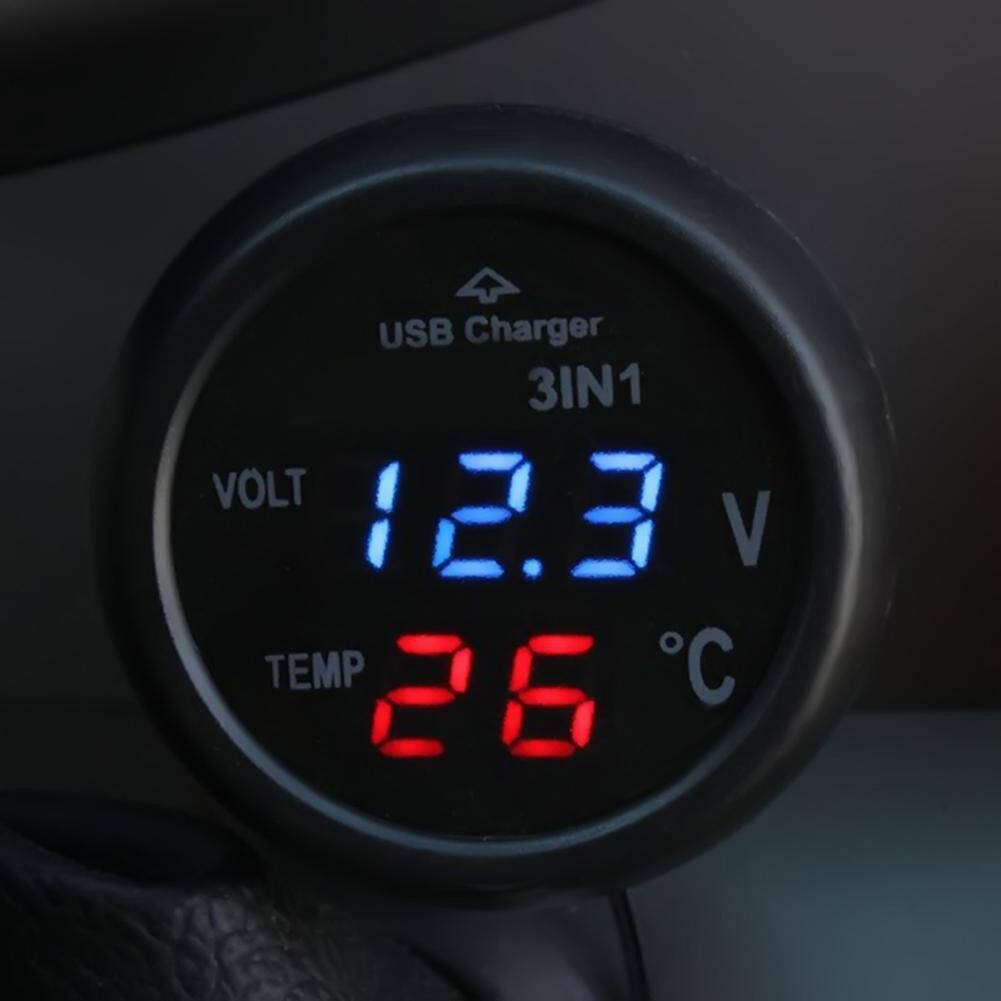 Transform Your Ride with AINNA 3-in-1 Car Digital Voltmeter, Thermometer & USB Charger - Ideal for 12/24V Vehicles! - Ainna Store
