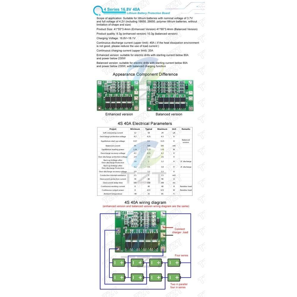 3S/4S 40A 60A Li-ion Lithium Battery Charger Protection Board 18650 BMS For Drill Motor 11.1V 12.6V/14.8V 16.8V Enhance/ Hardware Tool - Ainna Store