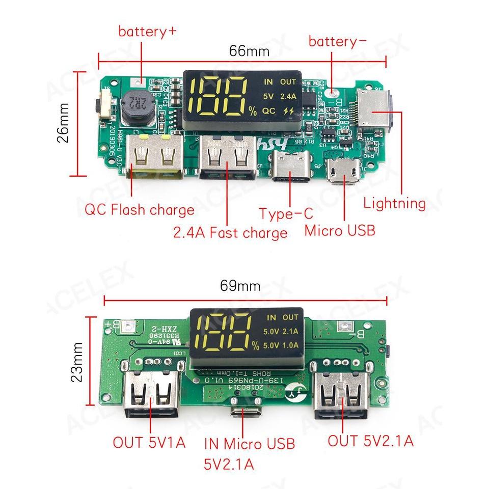 "AINNA Local-LED Dual USB 5V 2.4A 2A 1A Micro/Type-C USB Power Bank 18650 Charger Module - Ainna Store