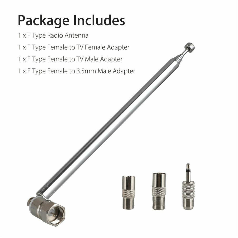 AINNA Antena Teleskopik FM 86-106MHz Gelombang 5V 10W dengan TV/3.5 Adapter F Jenis Radio 75 Ohm Aksesori Audio - Ainna Store