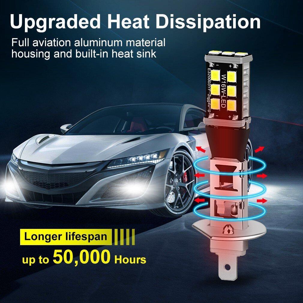 AINNA Lampu LED Fog Running Car & Motor Light Bright H1 H3 6000K Putih 12V  Bulb 15SMD 2835 Headlight Automotive Headlight - Ainna Store