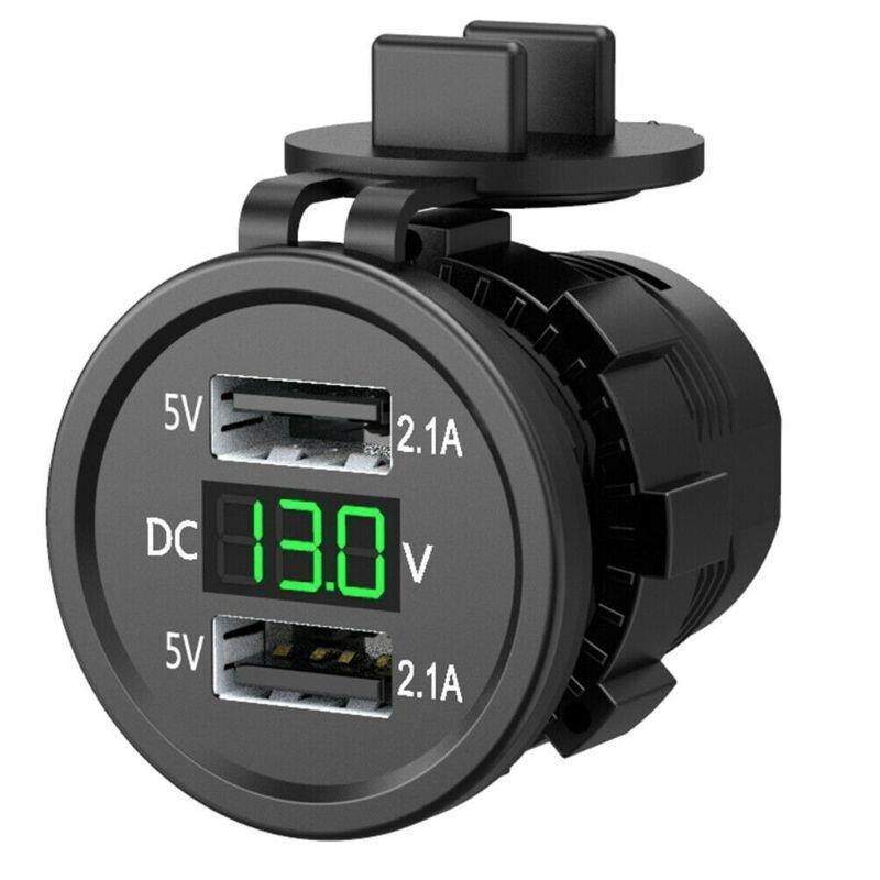 AINNA Waterproof Dual USB Ports & Voltage Display - 5V 2.1A Output untuk Kenderaan 12-24V. Sesuai untuk Kereta, Bot, Motosikal - Ainna Store