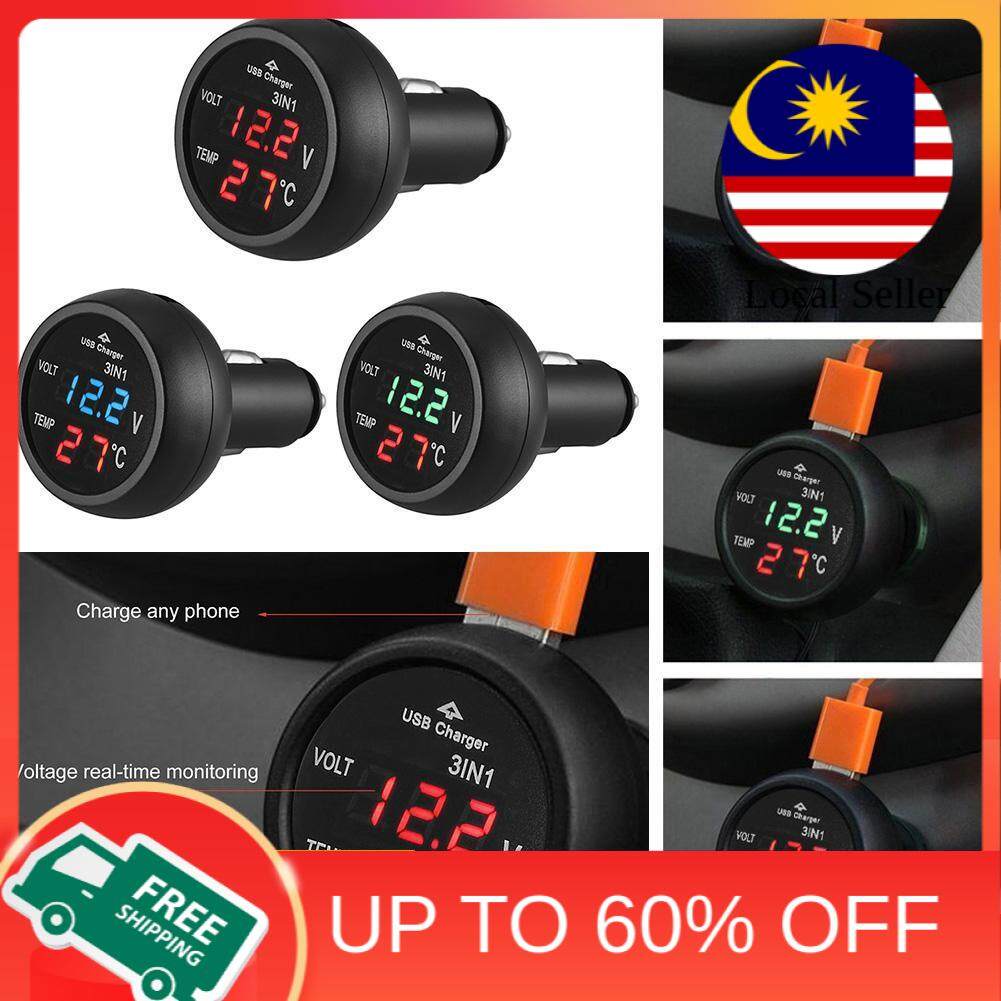 Transform Your Ride with AINNA 3-in-1 Car Digital Voltmeter, Thermometer & USB Charger - Ideal for 12/24V Vehicles! - Ainna Store