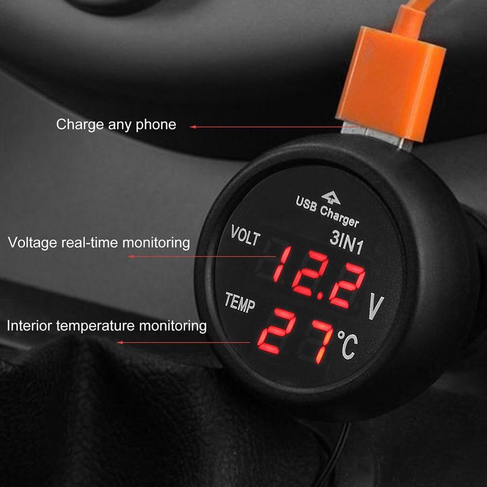 Transform Your Ride with AINNA 3-in-1 Car Digital Voltmeter, Thermometer & USB Charger - Ideal for 12/24V Vehicles! - Ainna Store