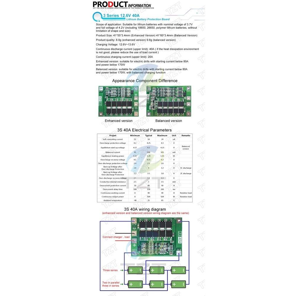 3S/4S 40A 60A Li-ion Lithium Battery Charger Protection Board 18650 BMS For Drill Motor 11.1V 12.6V/14.8V 16.8V Enhance/ Hardware Tool - Ainna Store