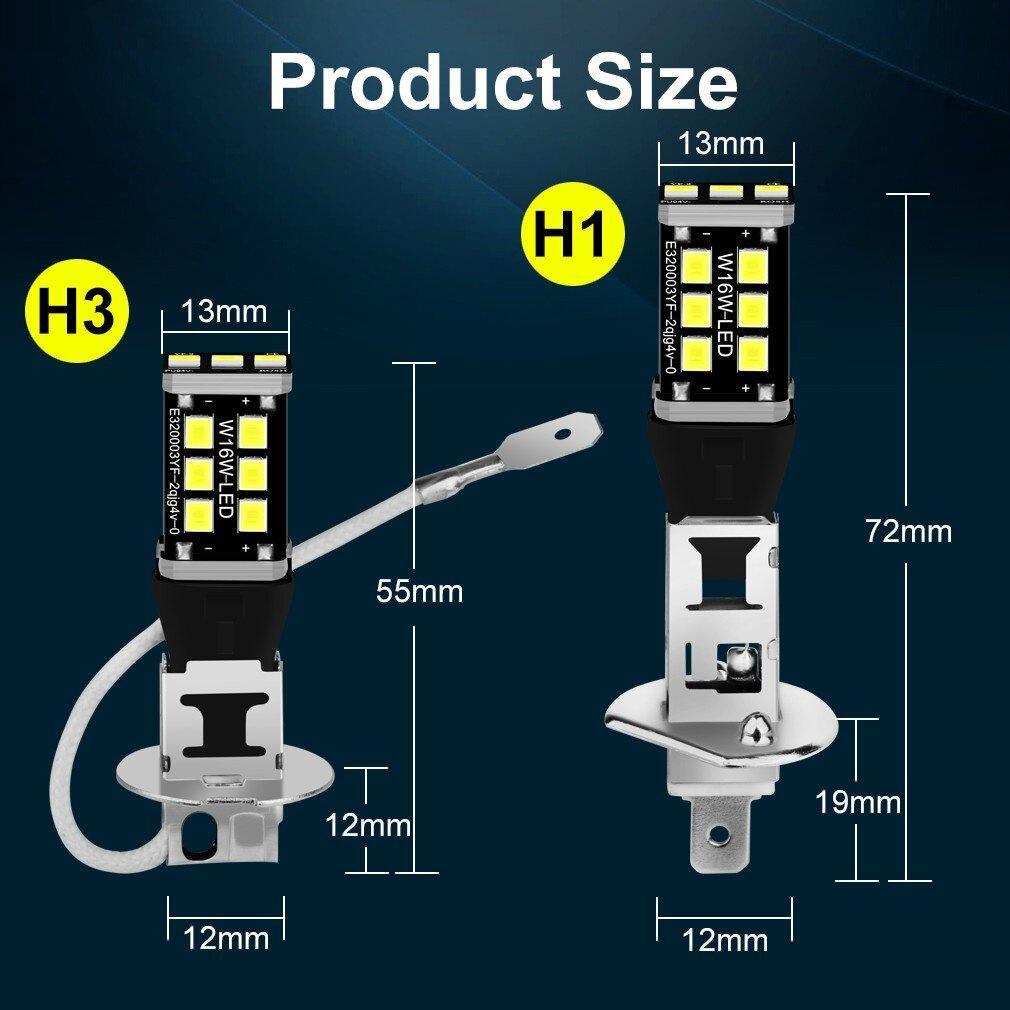 AINNA Lampu LED Fog Running Car & Motor Light Bright H1 H3 6000K Putih 12V  Bulb 15SMD 2835 Headlight Automotive Headlight - Ainna Store