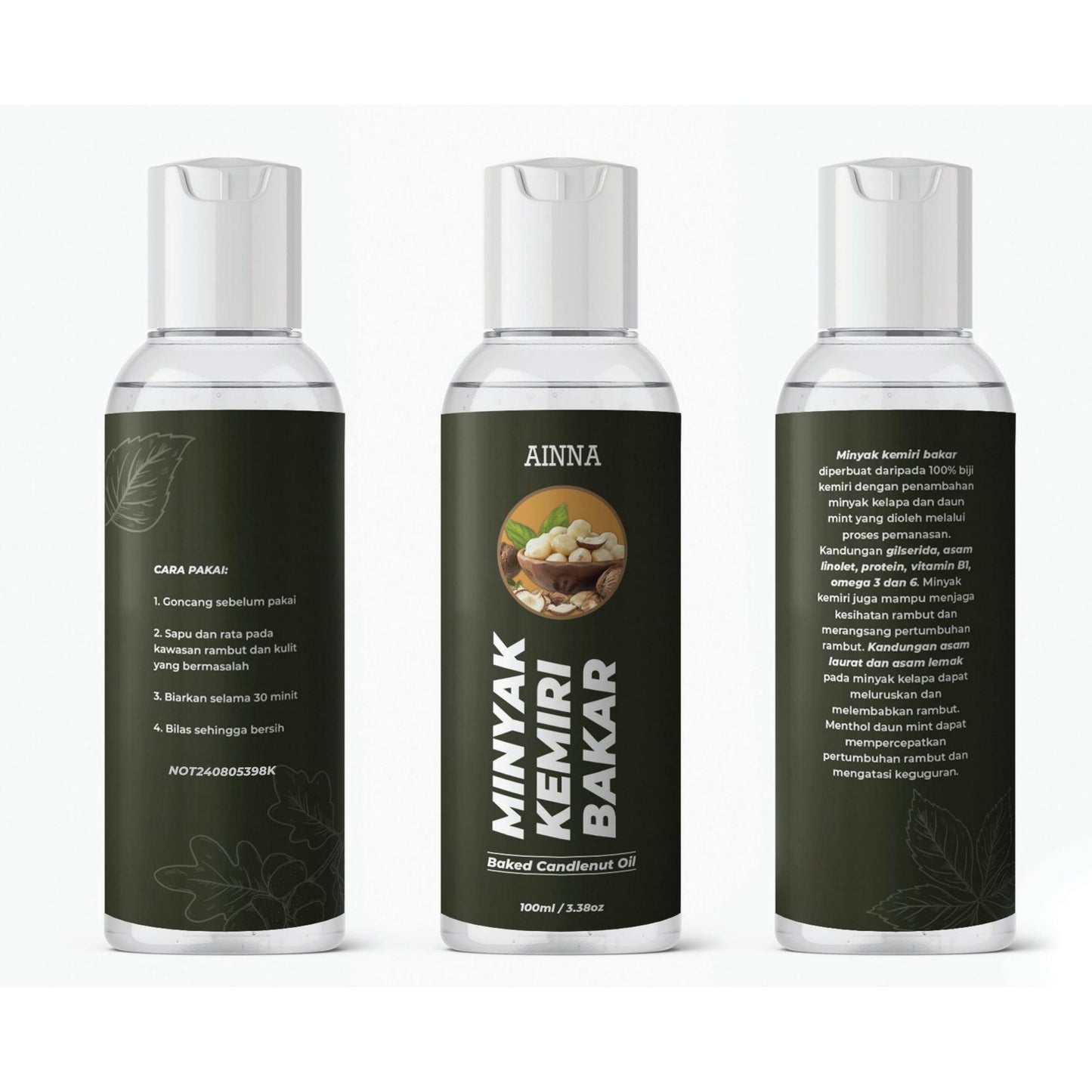 Minyak Kemiri Bakar Original Asli 100ml - Penumbuh Rambut Jenggot Kumis Alis Jambang AINNA - Ainna Store