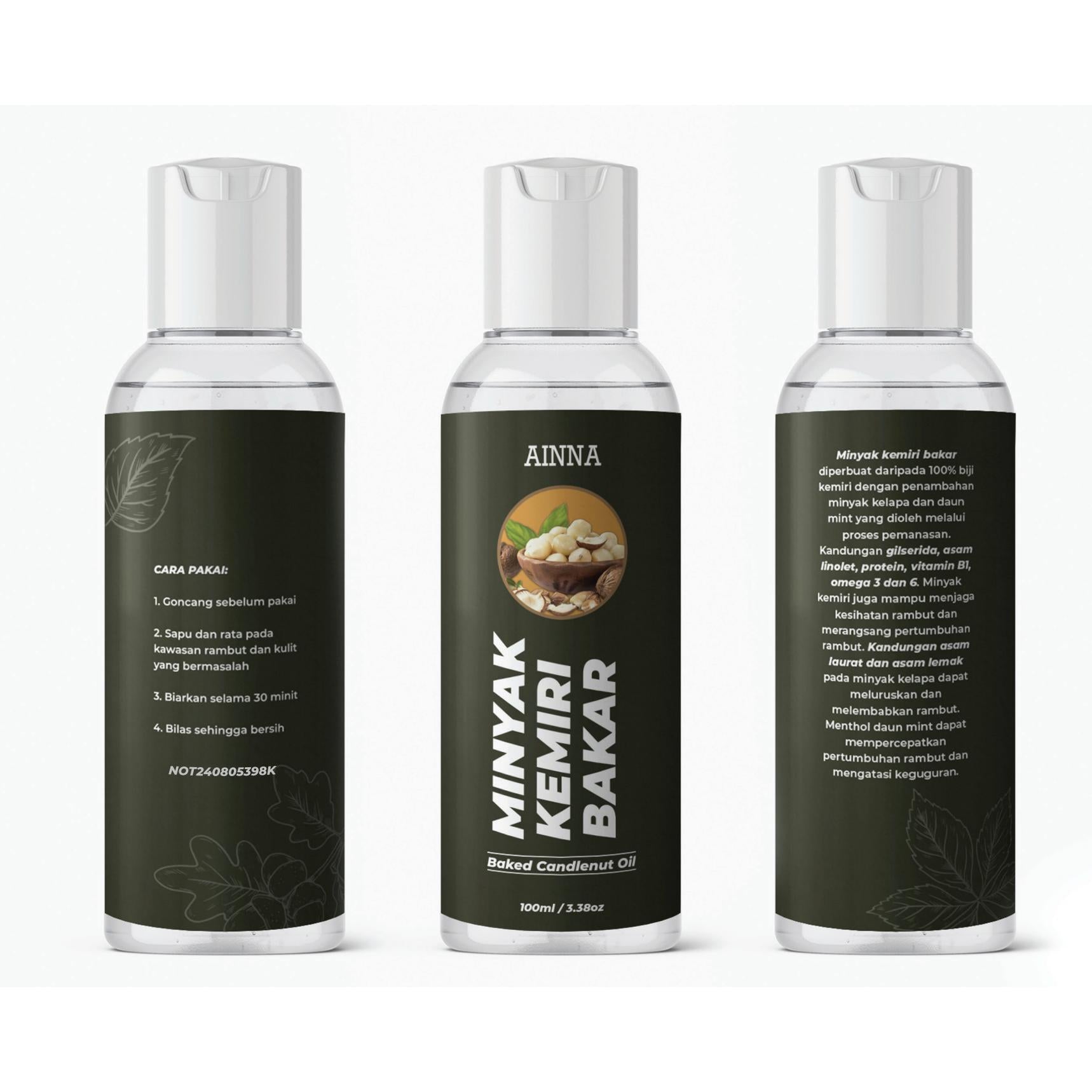 Minyak Kemiri Bakar Original Asli 100ml - Penumbuh Rambut Jenggot Kumis Alis Jambang AINNA - Ainna Store
