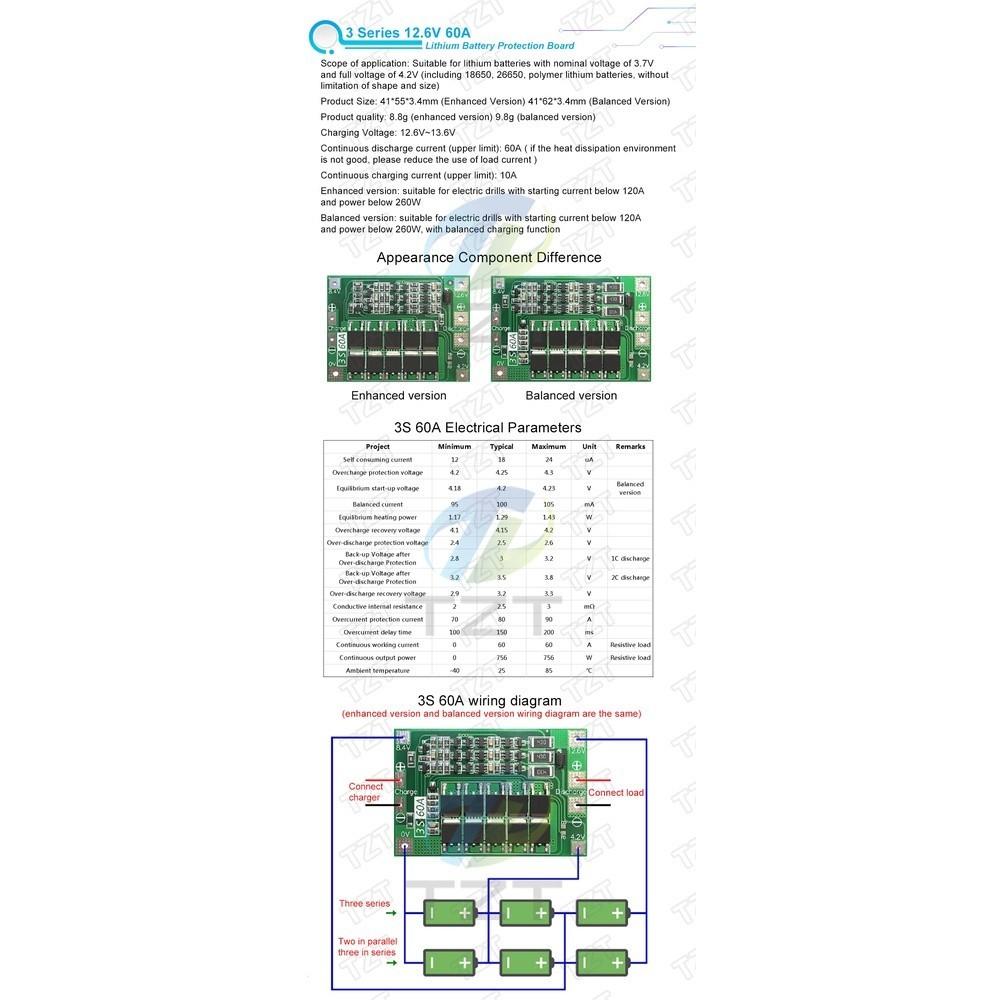 3S/4S 40A 60A Li-ion Lithium Battery Charger Protection Board 18650 BMS For Drill Motor 11.1V 12.6V/14.8V 16.8V Enhance/ Hardware Tool - Ainna Store