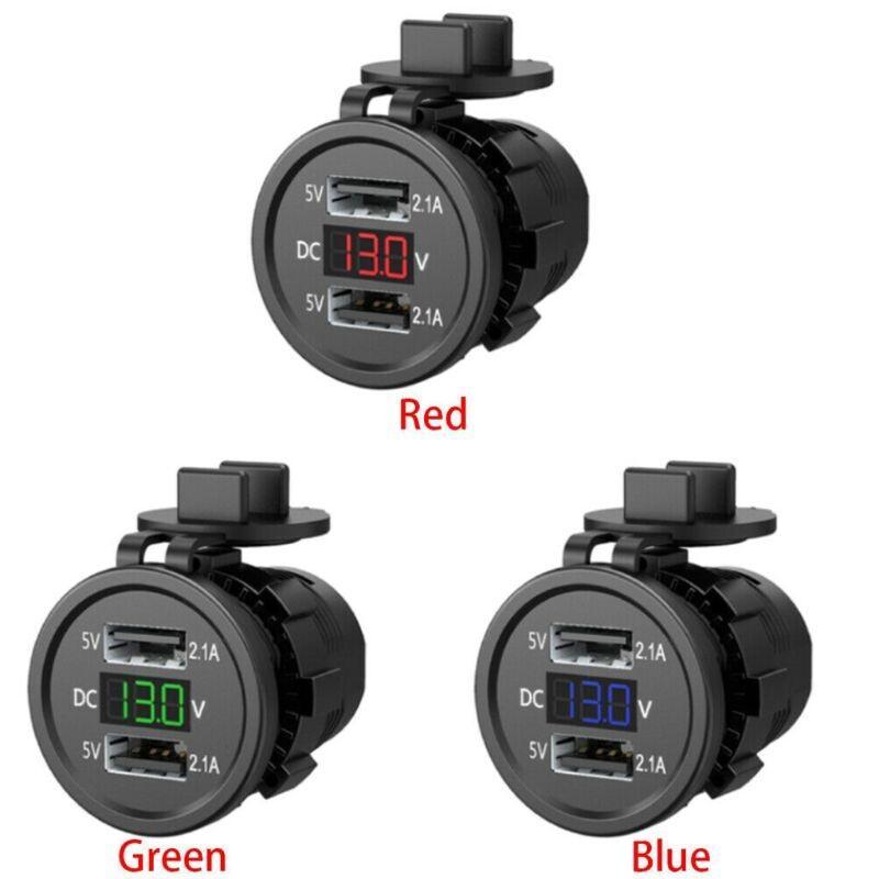 AINNA Waterproof Dual USB Ports & Voltage Display - 5V 2.1A Output untuk Kenderaan 12-24V. Sesuai untuk Kereta, Bot, Motosikal - Ainna Store