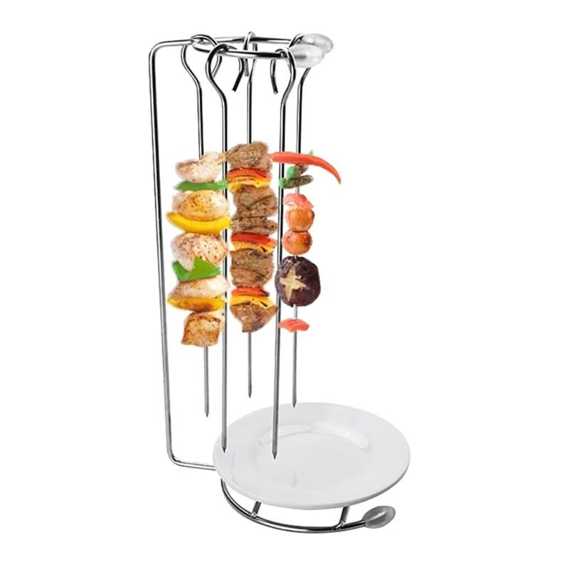 Stainless Steel BBQ Skewers Needle with Rack Grill Holder for Camping Gathering Party Roasting Barbecue Tools Accessori Silver Kitchenware - Ainna Store
