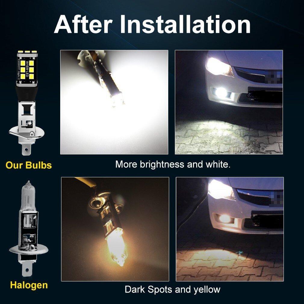 AINNA Lampu LED Fog Running Car & Motor Light Bright H1 H3 6000K Putih 12V  Bulb 15SMD 2835 Headlight Automotive Headlight - Ainna Store