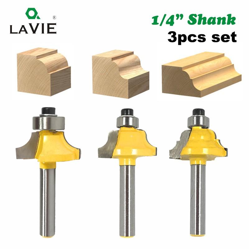 Set Pemotong Router 3-Piece: Bits Beading, Roman Ogee, dan Double Flute dengan Bearing, 1/4" Shank. Sesuai untuk Kerja Kayu! Alat Hardware AINNA - Ainna Store