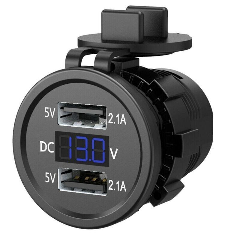 AINNA Waterproof Dual USB Ports & Voltage Display - 5V 2.1A Output untuk Kenderaan 12-24V. Sesuai untuk Kereta, Bot, Motosikal - Ainna Store