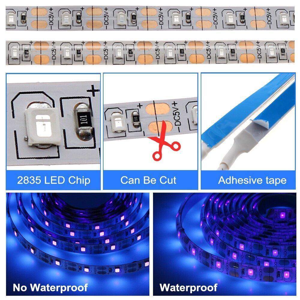 AINNA UV LED Strip Light 5V DC 2835 0.5M 1M 2M Waterproof Purple Ribbon Ultraviolet USB Rope Tape f DJ Fluescence Home Lighting - Ainna Store