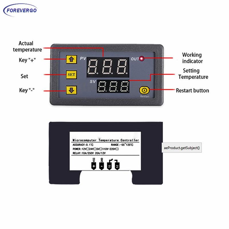 AINNA Tempatan W3230 DC 12V 24V 110V-220V AC Digital Temperature Controller LED Display Thermostat With Sensor - Ainna Store