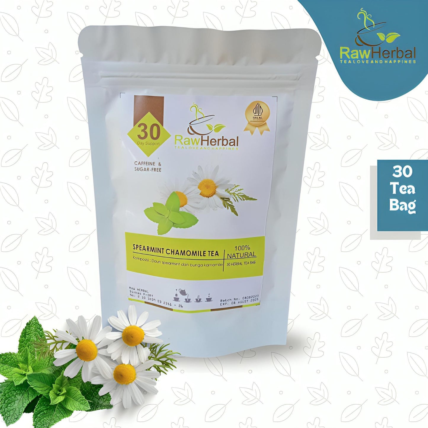Teh Chamomile AINNA: Khasiat untuk PCOS & Isi 30 Bag -x1 Halba Halal Bebas Gula Tanpa Lemak Tepu Almari Minuman Teh spearmint tea - Ainna Store